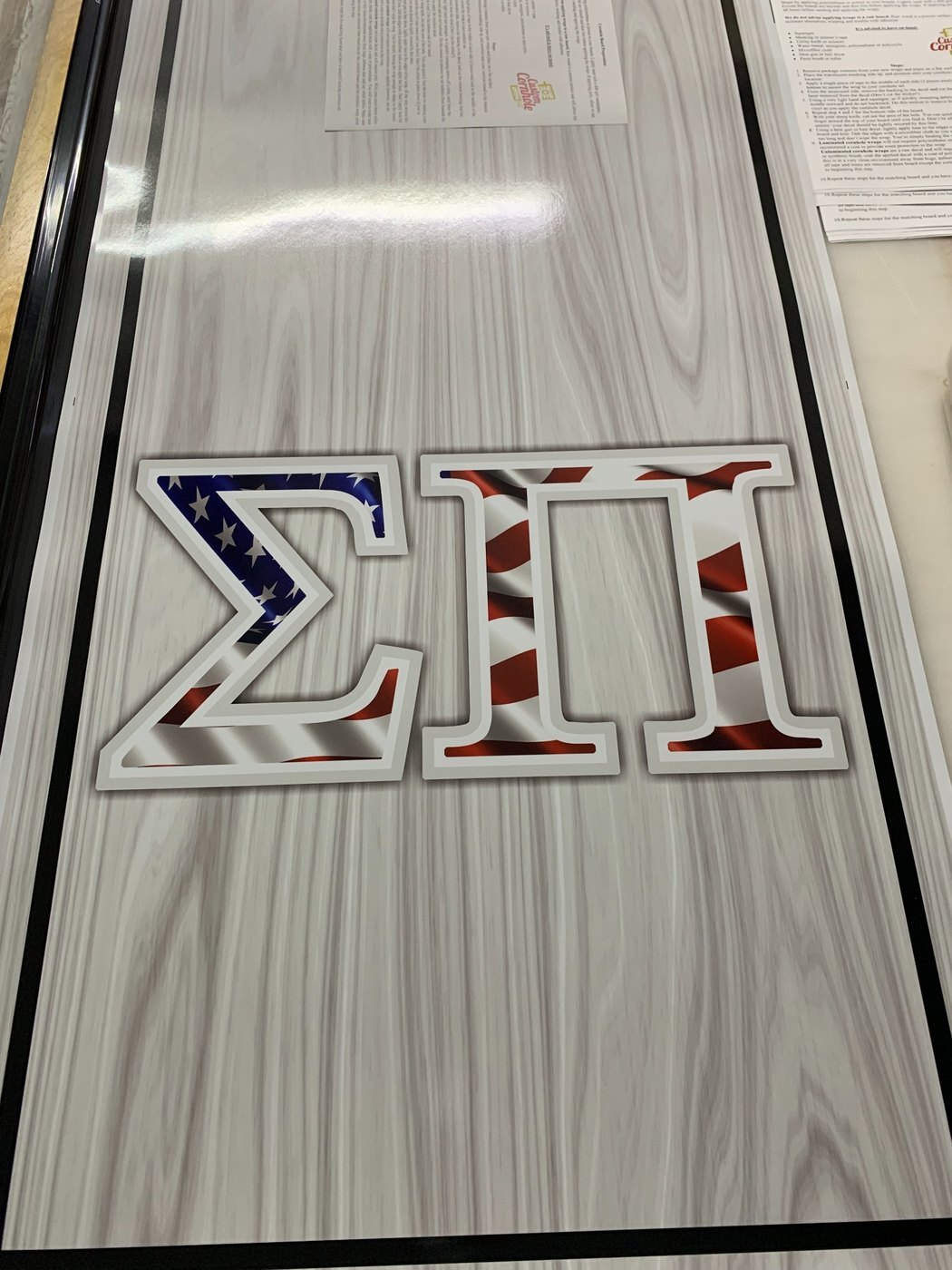 Printed custom cornhole skin with colorful personalized artwork